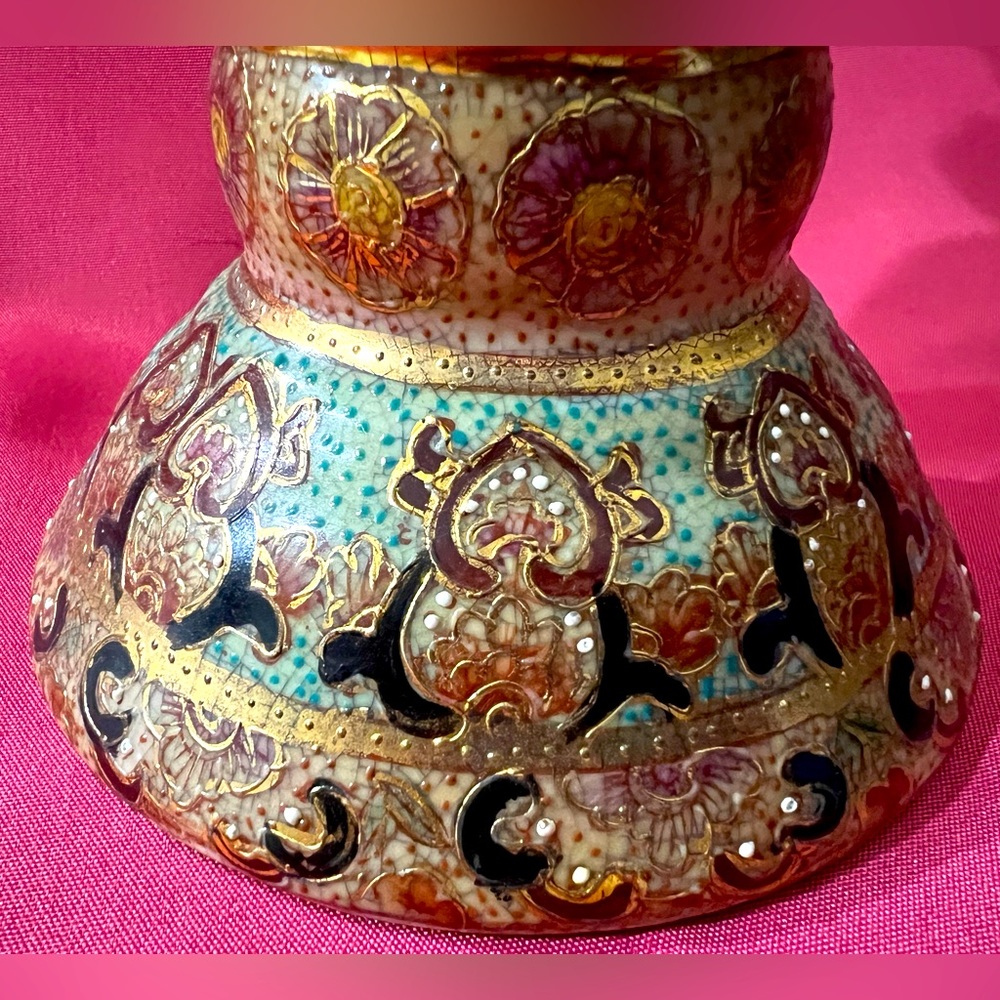 Vintage Chinese Gold Happiness Birds Hand Painted Pitcher Vase - Picture 3 of 5
